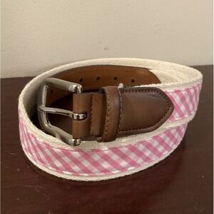 Kai‎ Faux Leather Belt Pink Gingham Fabric Preppy Country Sz Small 30-32